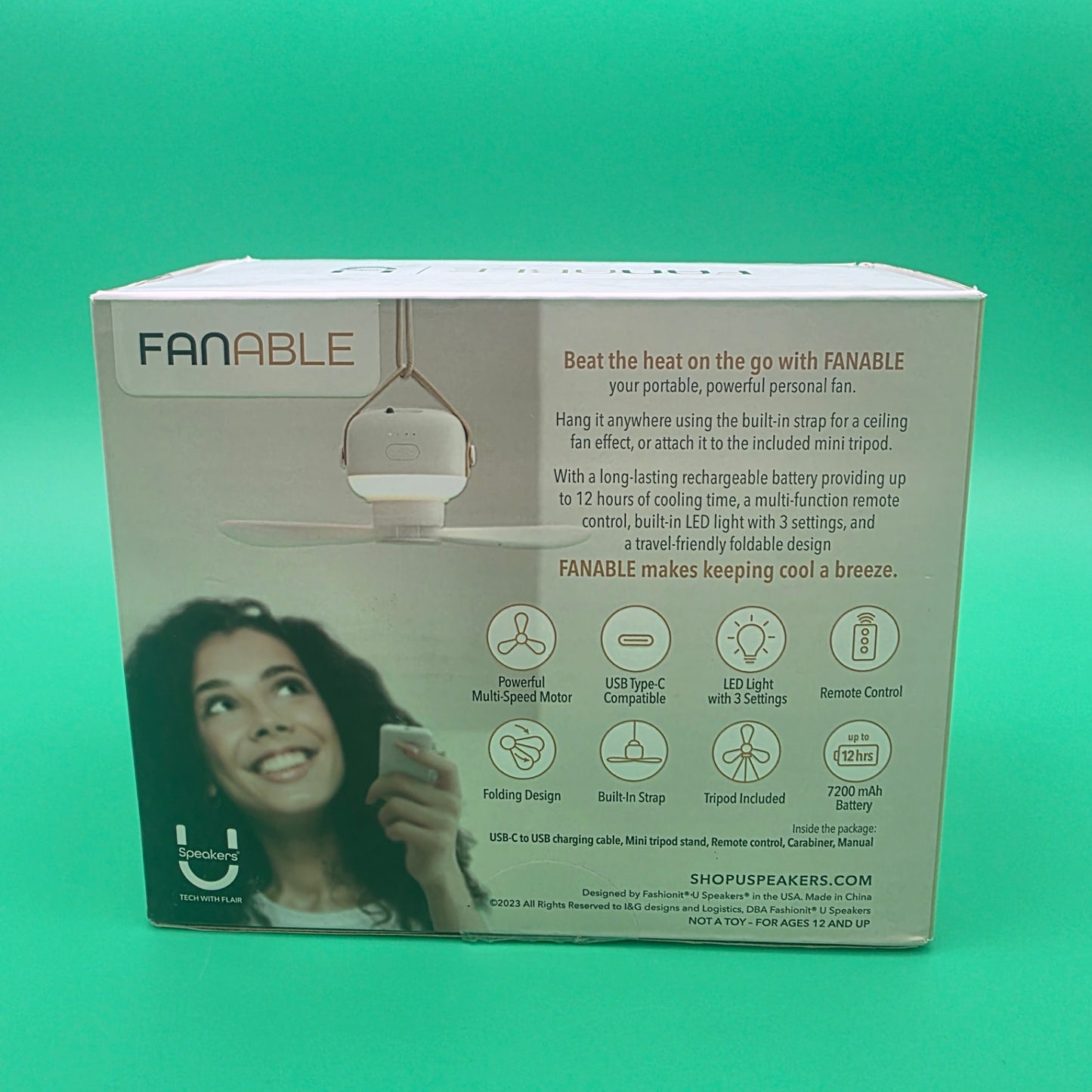 Uspeaker Fanable Rechargeable Personal Fan with light