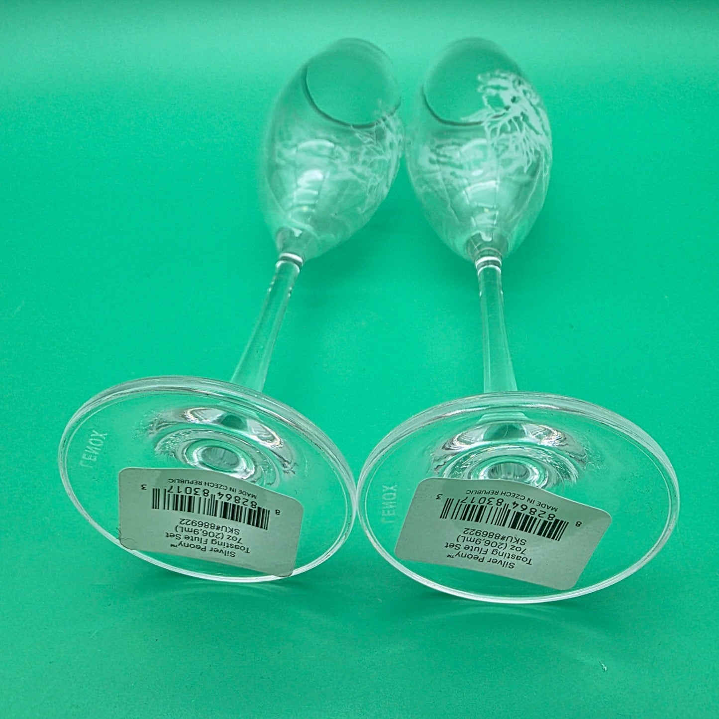 Lenox Crystal Silver Peony Champagne Toasting Flutes Pair New In Box