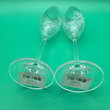 Lenox Crystal Silver Peony Champagne Toasting Flutes Pair New In Box