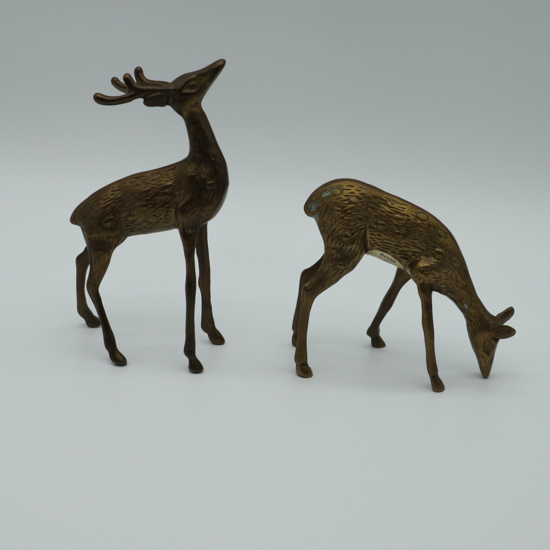 Brass Deer Figurines Vintage Mid Century Set of 2 - Buck is 6.5" Tall