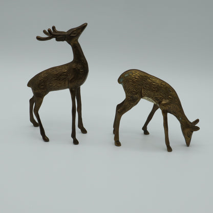 Brass Deer Figurines Vintage Mid Century Set of 2 - Buck is 6.5" Tall