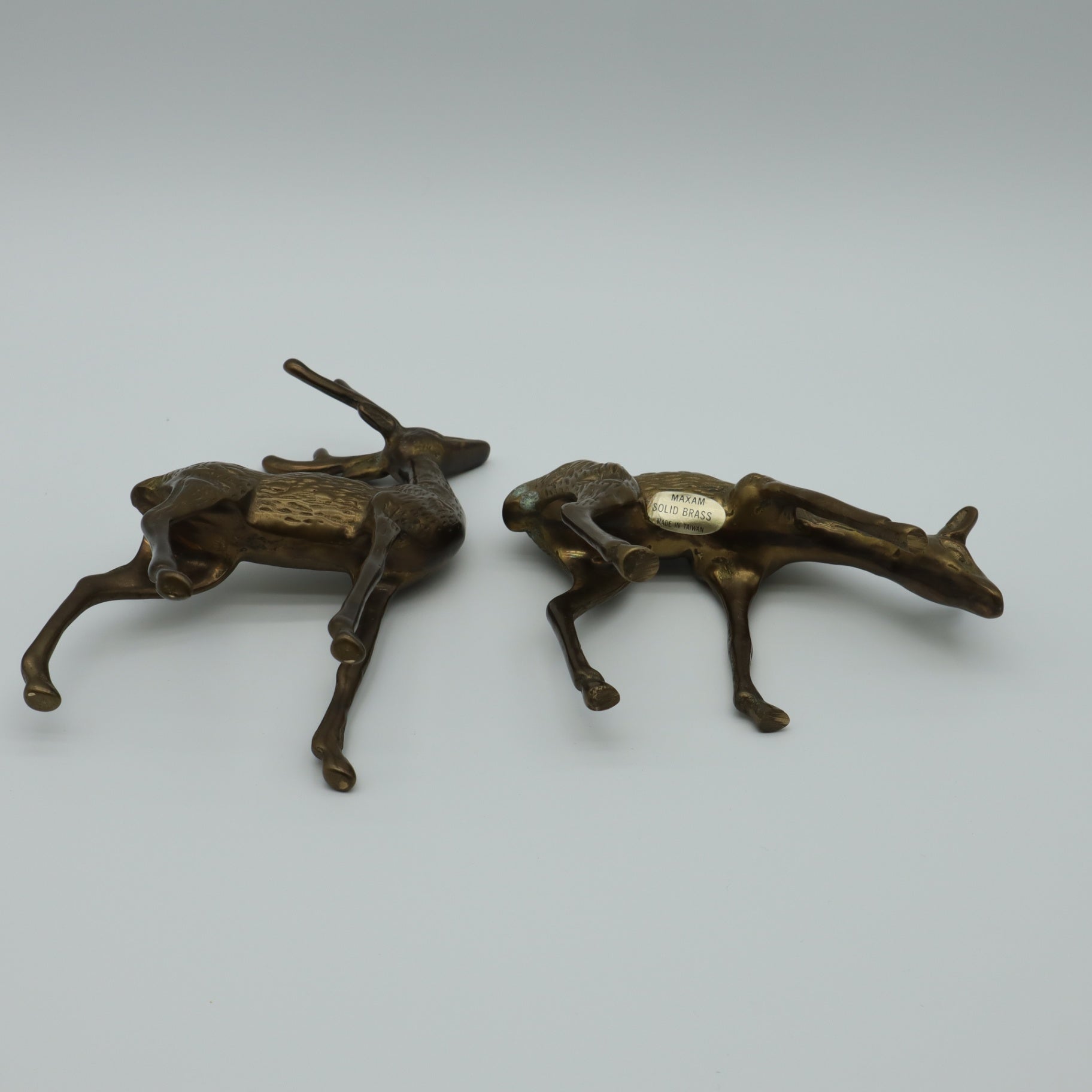 Brass Deer Figurines Vintage Mid Century Set of 2 - Buck is 6.5" Tall