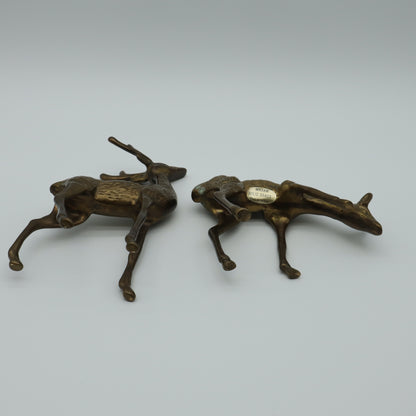 Brass Deer Figurines Vintage Mid Century Set of 2 - Buck is 6.5" Tall