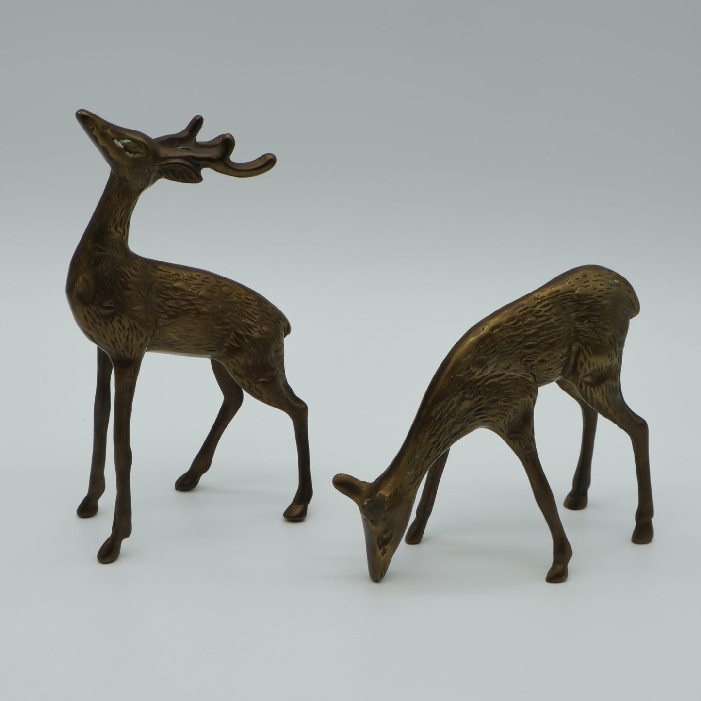Brass Deer Figurines Vintage Mid Century Set of 2 - Buck is 6.5" Tall