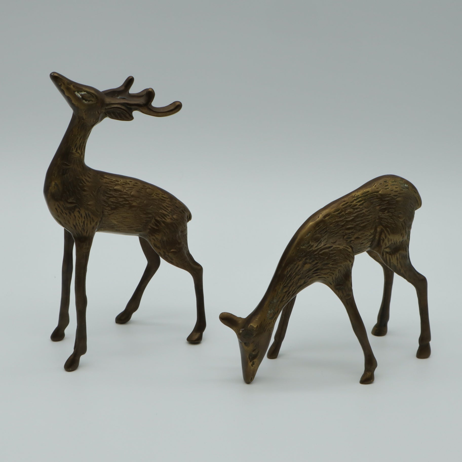 Brass Deer Figurines Vintage Mid Century Set of 2 - Buck is 6.5" Tall