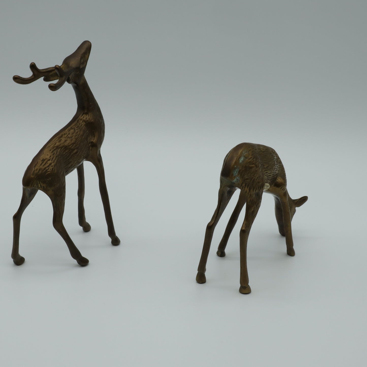 Brass Deer Figurines Vintage Mid Century Set of 2 - Buck is 6.5" Tall