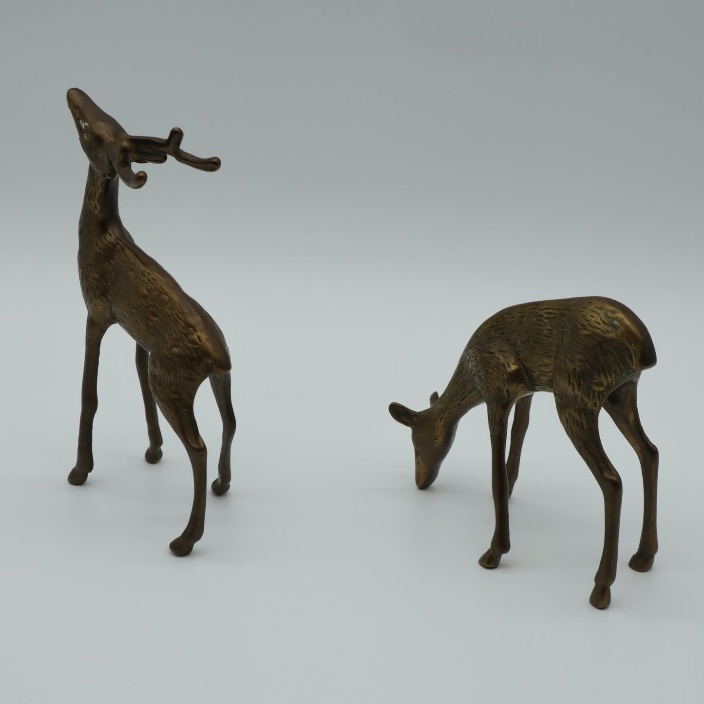 Brass Deer Figurines Vintage Mid Century Set of 2 - Buck is 6.5" Tall