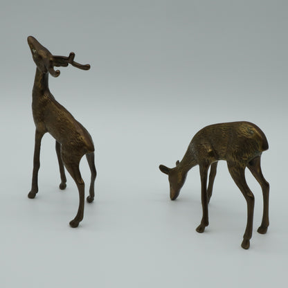 Brass Deer Figurines Vintage Mid Century Set of 2 - Buck is 6.5" Tall