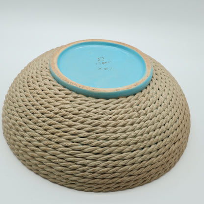 Rope Basket Bowl Blue Turquoise Zaccagnini Italy Signed Pottery