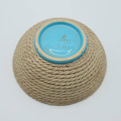 Rope Basket Bowl Blue Turquoise Zaccagnini Italy Signed Pottery
