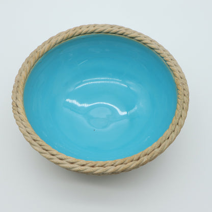 Rope Basket Bowl Blue Turquoise Zaccagnini Italy Signed Pottery
