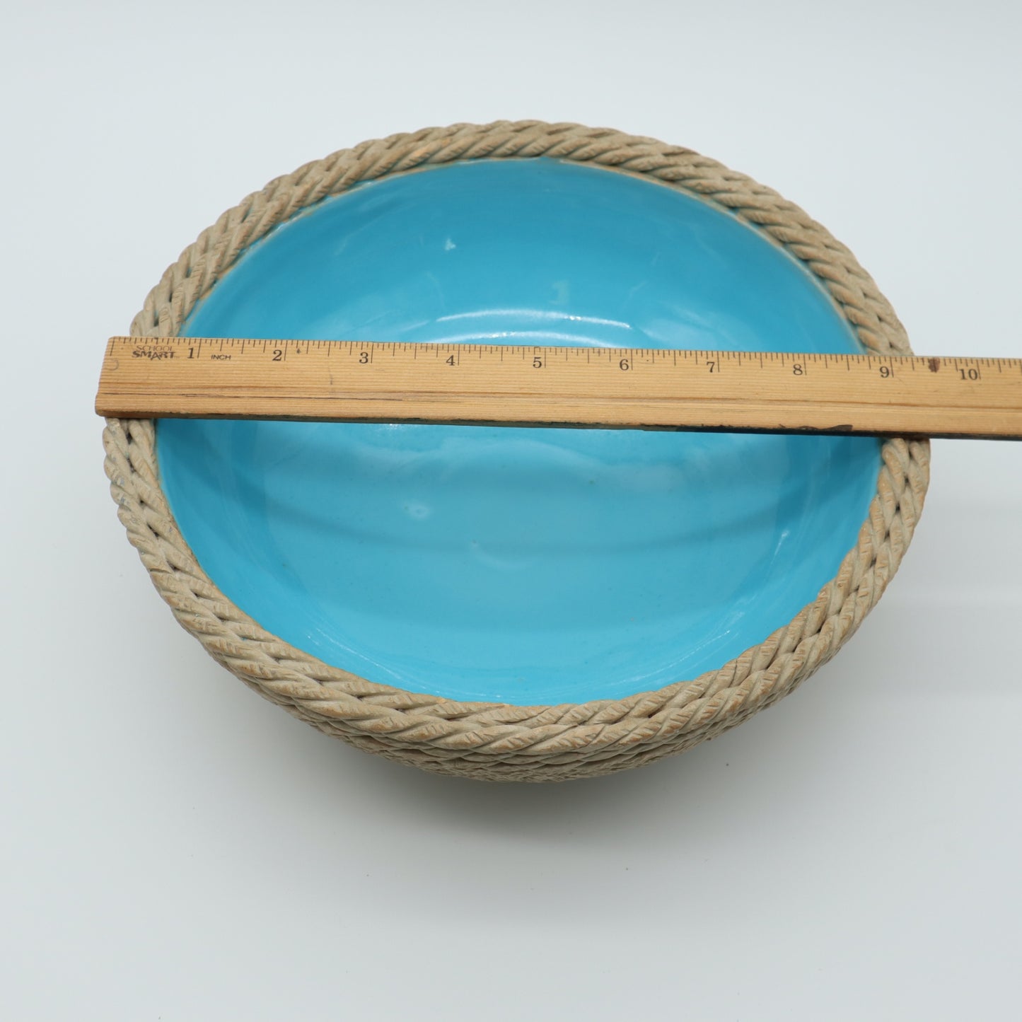 Rope Basket Bowl Blue Turquoise Zaccagnini Italy Signed Pottery