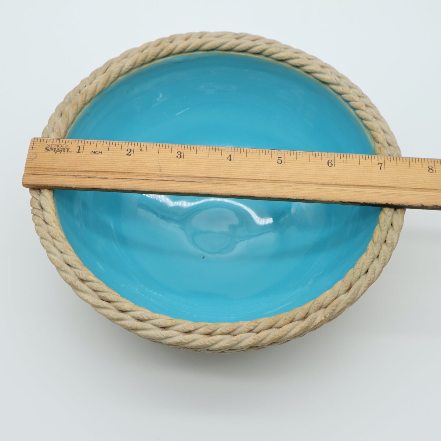 Rope Basket Bowl Blue Turquoise Zaccagnini Italy Signed Pottery