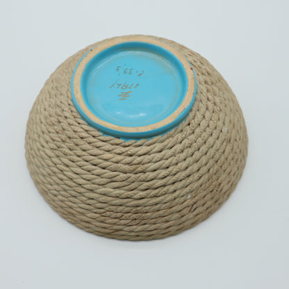 Rope Basket Bowl Blue Turquoise Zaccagnini Italy Signed Pottery