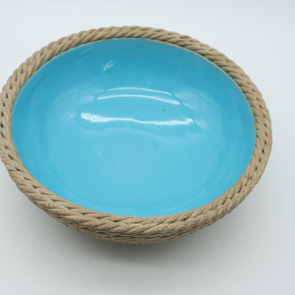 Rope Basket Bowl Blue Turquoise Zaccagnini Italy Signed Pottery