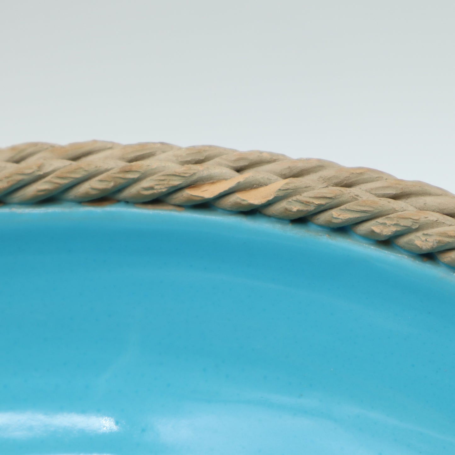 Rope Basket Bowl Blue Turquoise Zaccagnini Italy Signed Pottery