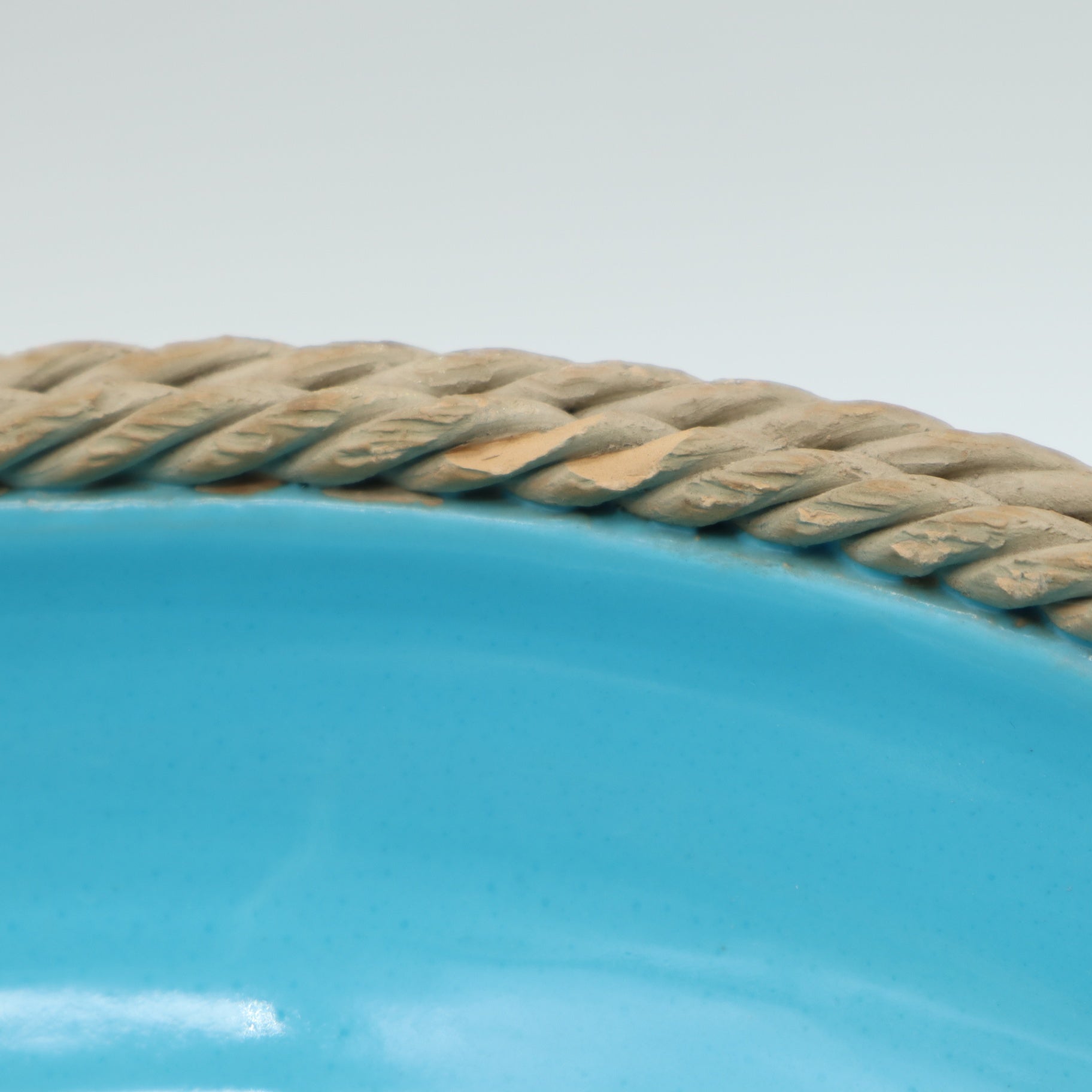 Rope Basket Bowl Blue Turquoise Zaccagnini Italy Signed Pottery