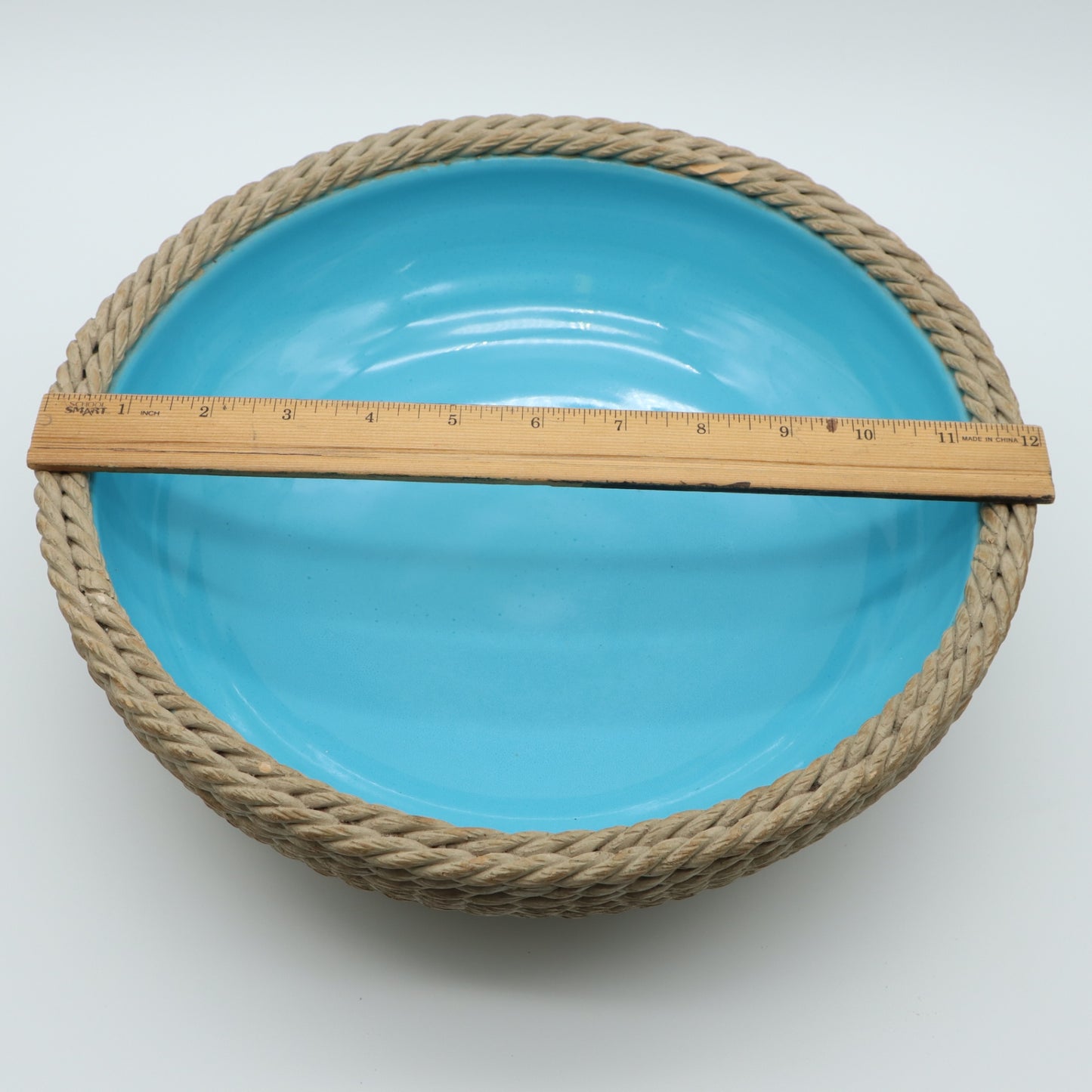 Rope Basket Bowl Blue Turquoise Zaccagnini Italy Signed Pottery