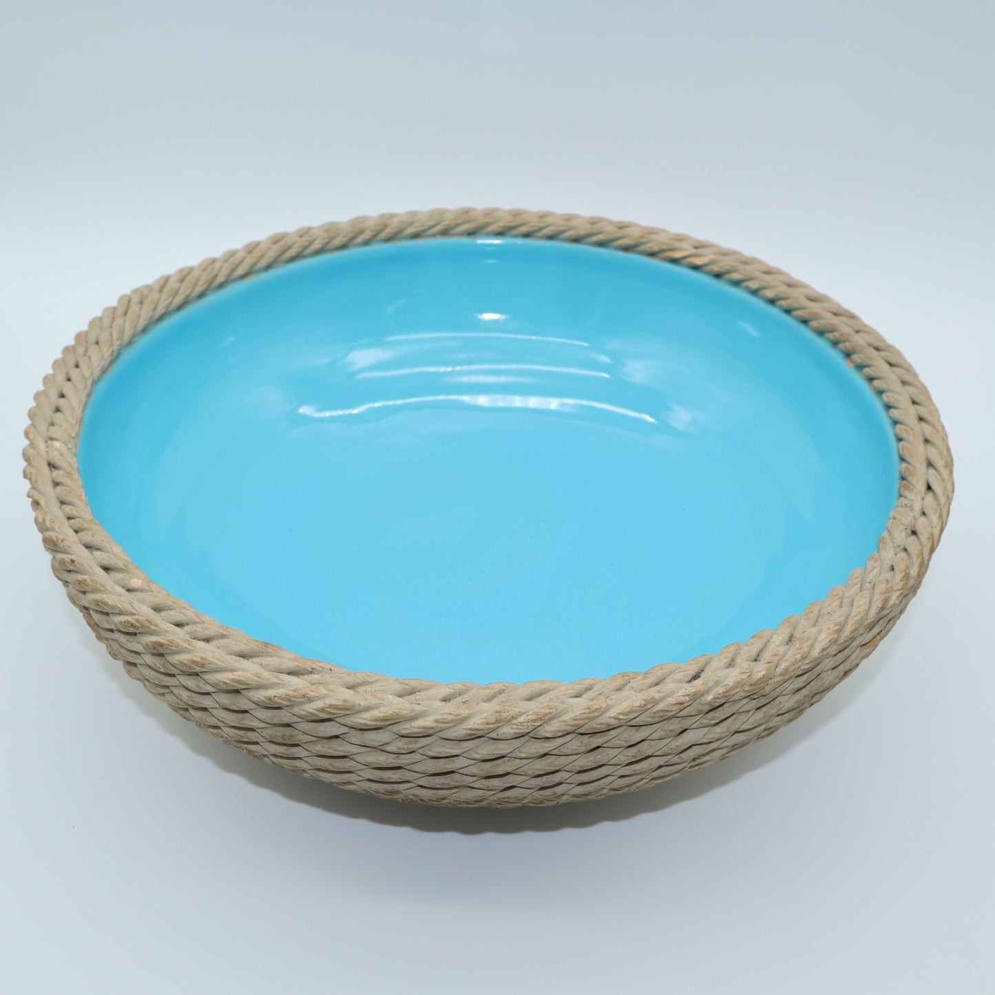 Rope Basket Bowl Blue Turquoise Zaccagnini Italy Signed Pottery