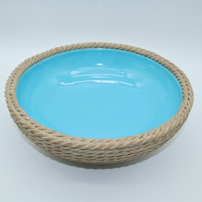 Rope Basket Bowl Blue Turquoise Zaccagnini Italy Signed Pottery