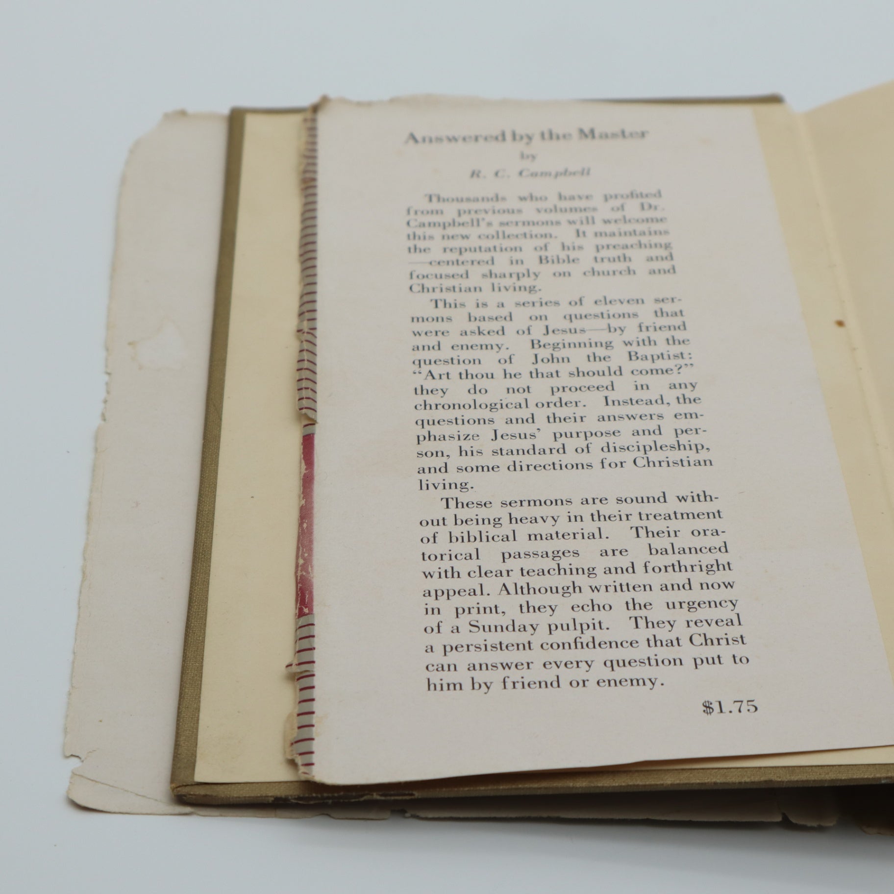Answered by The Master by R.C. Campbell HBDJ 1951