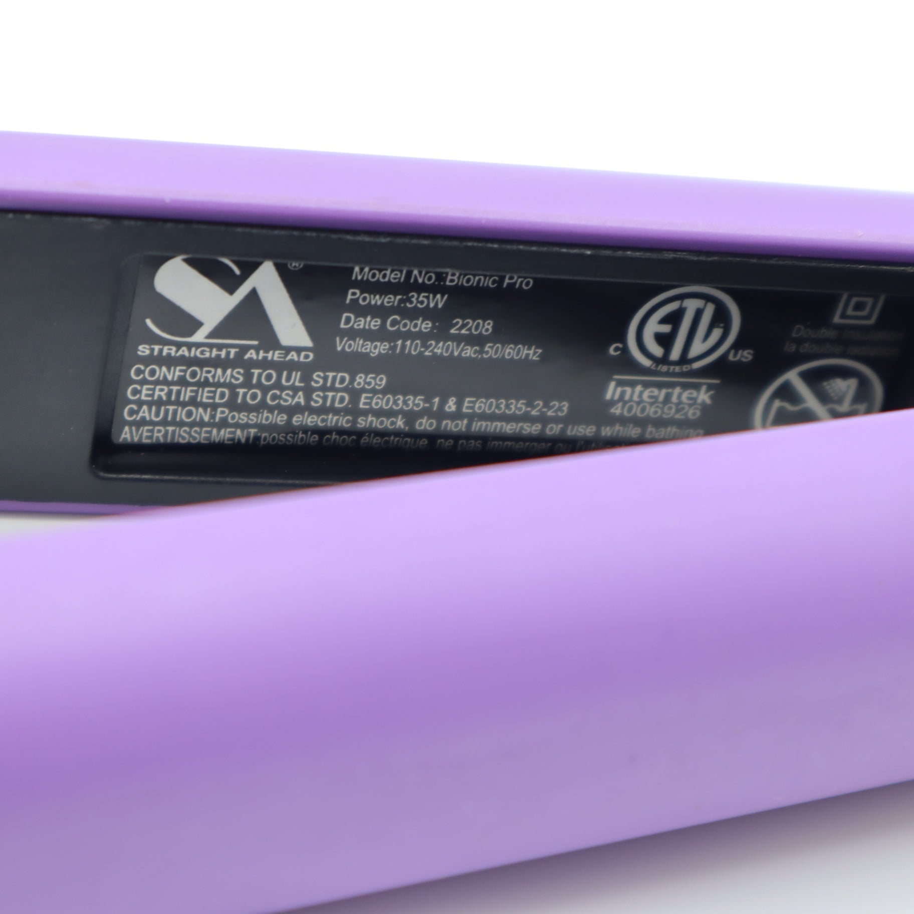 Straight Ahead Bionic Pro Ceramic Flat Iron purple Hair Styler