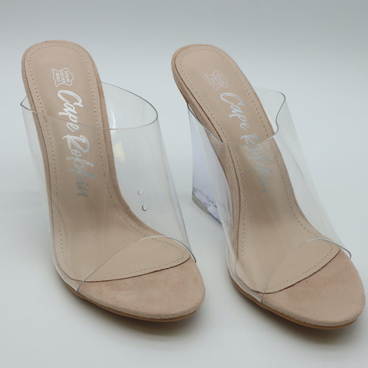 Cape Robbin Women's Clear Wedge Heels 4 Inch Open Toe Transparent Upper Slip On Platform Sandals size 8