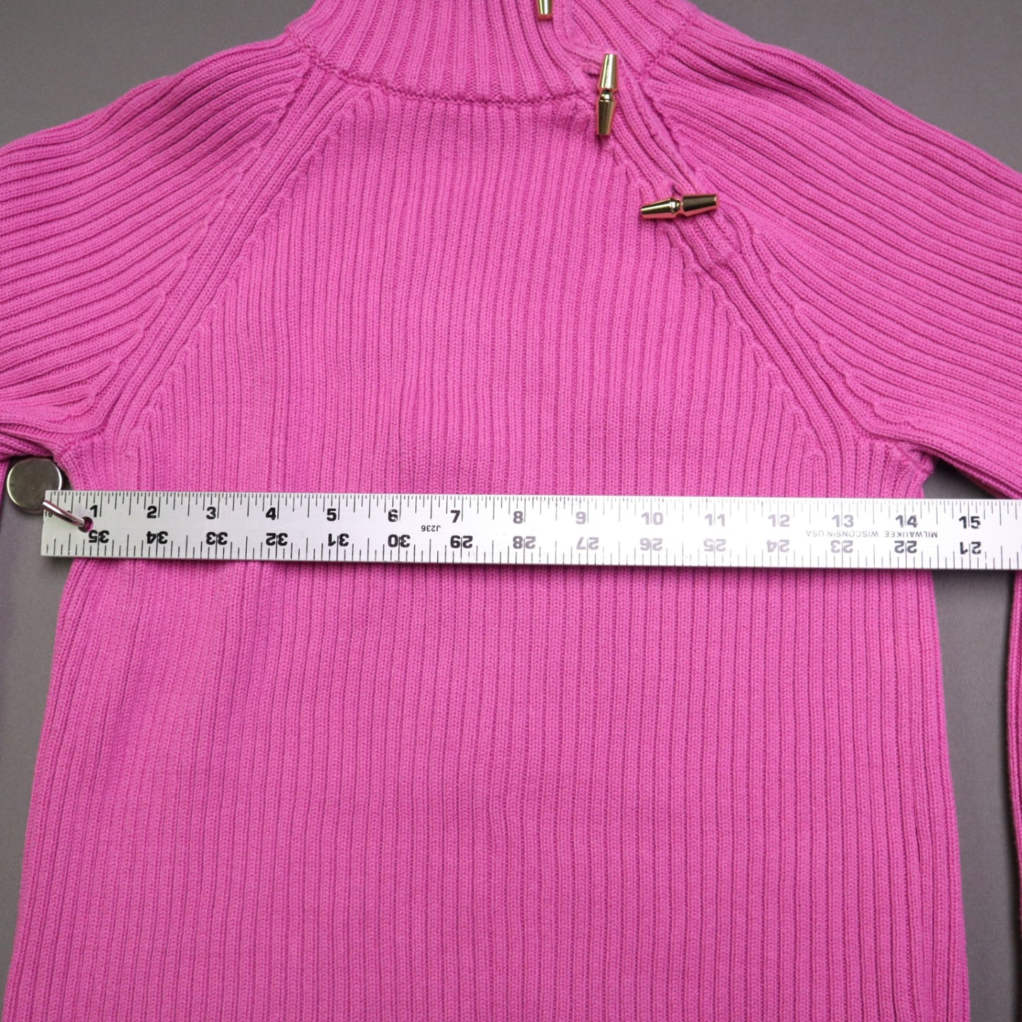 Lauren Ralph Lauren Pink Ribbed Knit Mock Neck Sweater Womens M Gold Toggle