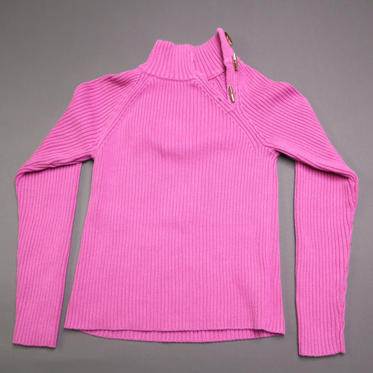 Lauren Ralph Lauren Pink Ribbed Knit Mock Neck Sweater Womens M Gold Toggle