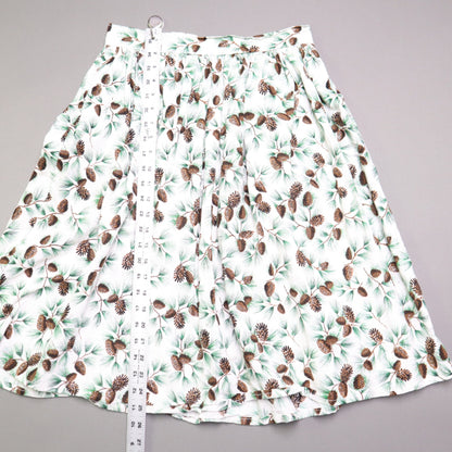 Vintage Style Pinecone Evergreen Print A-Line Midi Skirt White Green Christmas