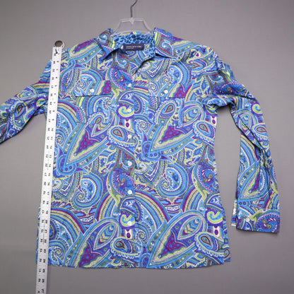 Jones New York Signature Women's Paisley Long Sleeve Button Up Shirt Blue Purple