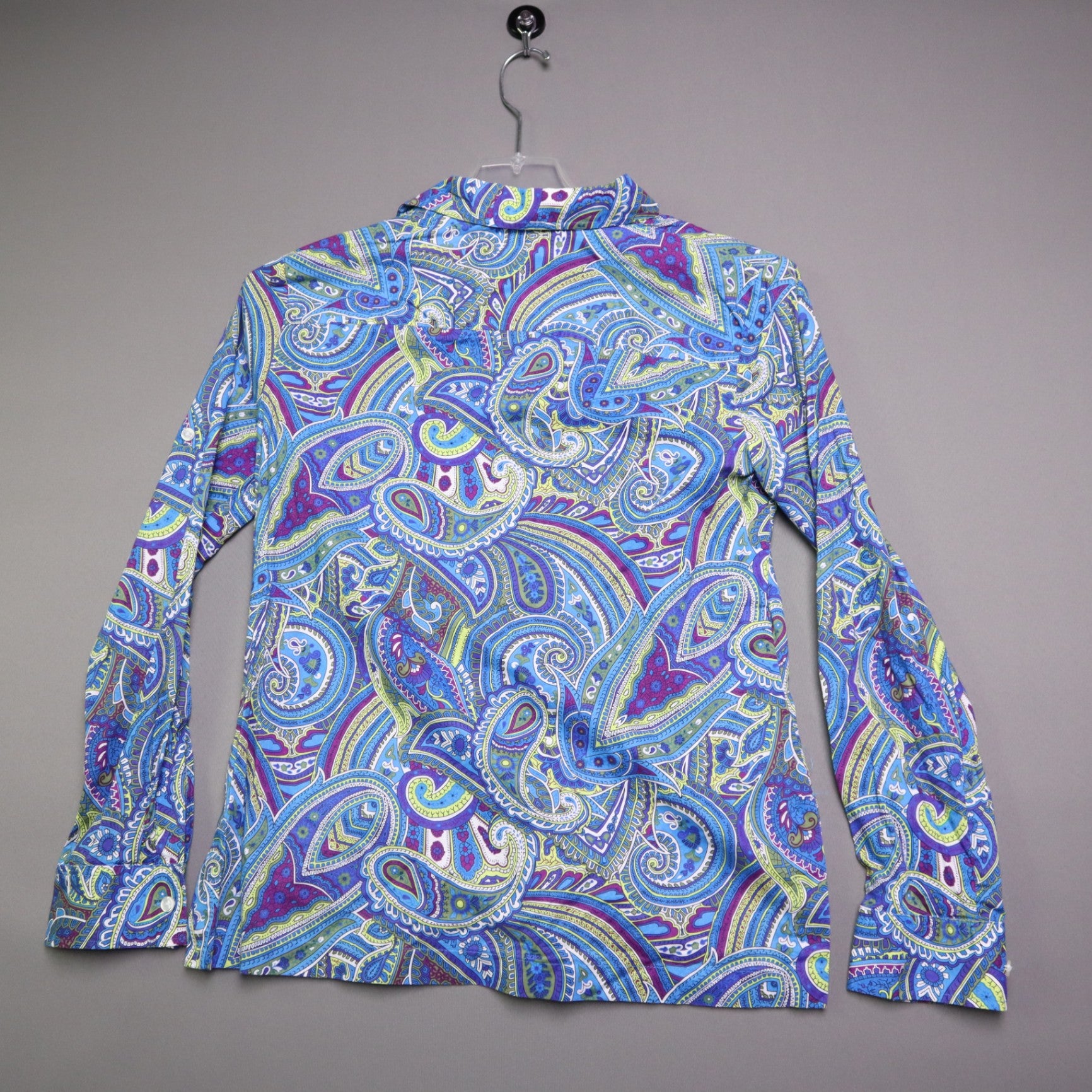 Jones New York Signature Women's Paisley Long Sleeve Button Up Shirt Blue Purple