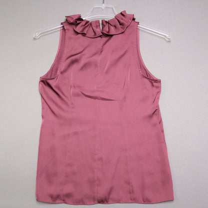 Ann Taylor Petite Ruffle Neck Sleeveless Blouse Mauve Plum Size 6P Satin Finish