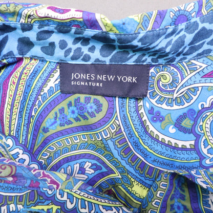 Jones New York Signature Women's Paisley Long Sleeve Button Up Shirt Blue Purple