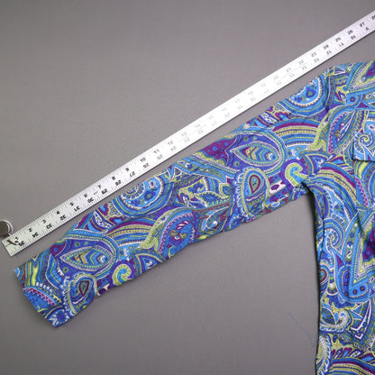 Jones New York Signature Women's Paisley Long Sleeve Button Up Shirt Blue Purple