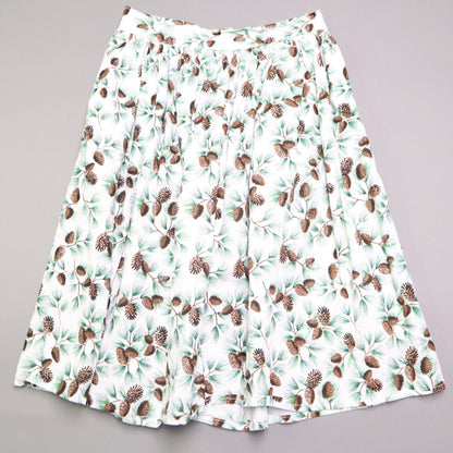 Vintage Style Pinecone Evergreen Print A-Line Midi Skirt White Green Christmas