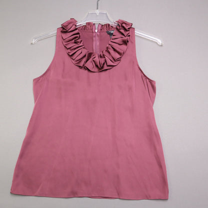Ann Taylor Petite Ruffle Neck Sleeveless Blouse Mauve Plum Size 6P Satin Finish