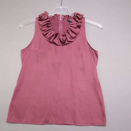 Ann Taylor Petite Ruffle Neck Sleeveless Blouse Mauve Plum Size 6P Satin Finish