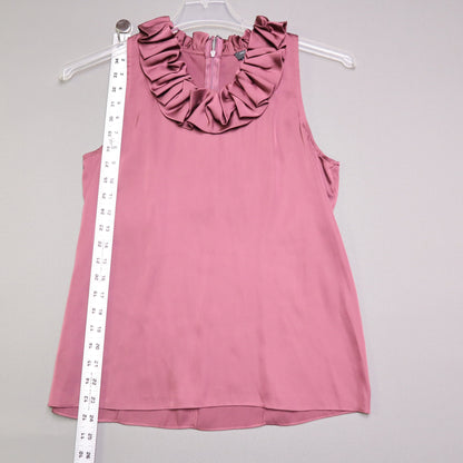 Ann Taylor Petite Ruffle Neck Sleeveless Blouse Mauve Plum Size 6P Satin Finish