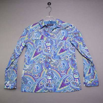 Jones New York Signature Women's Paisley Long Sleeve Button Up Shirt Blue Purple