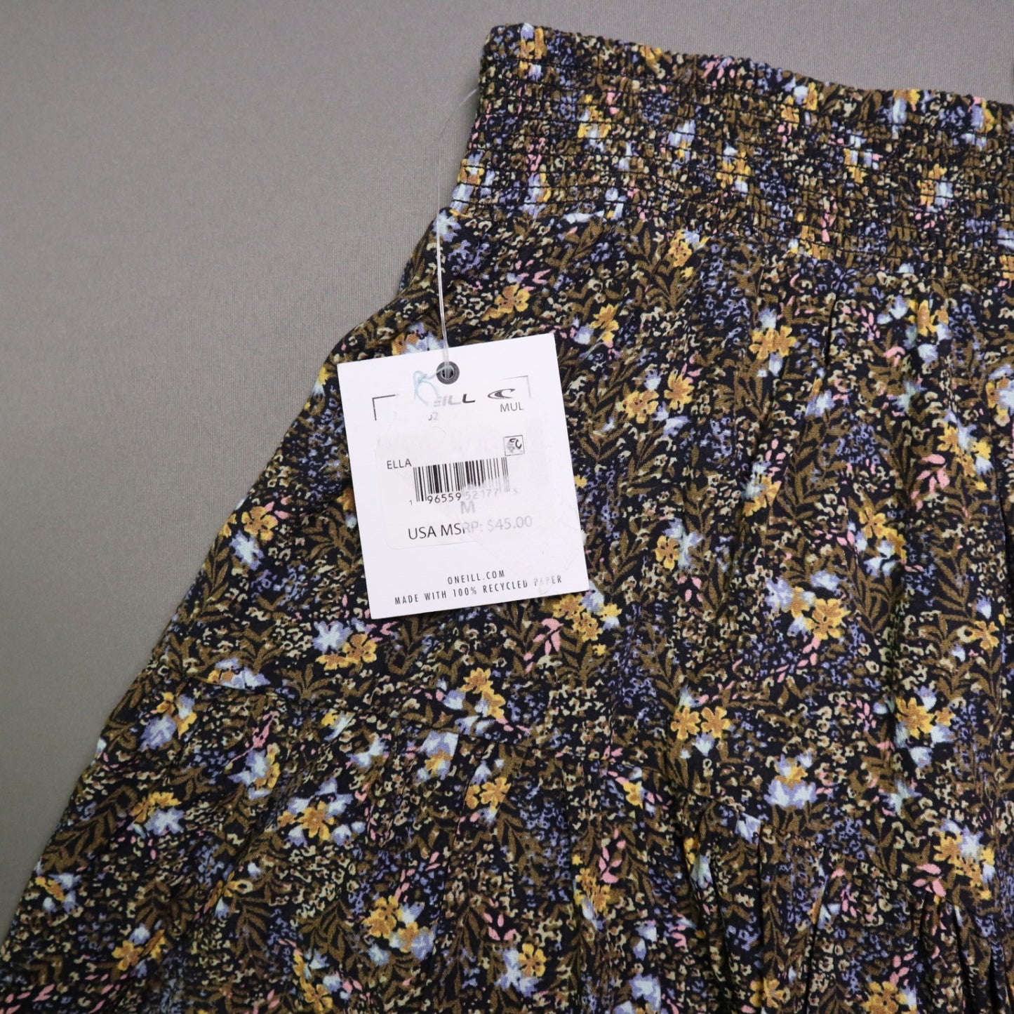 O'Neill Floral Smocked Waist Tiered Mini Skirt Womens Size Medium Boho Ruffle
