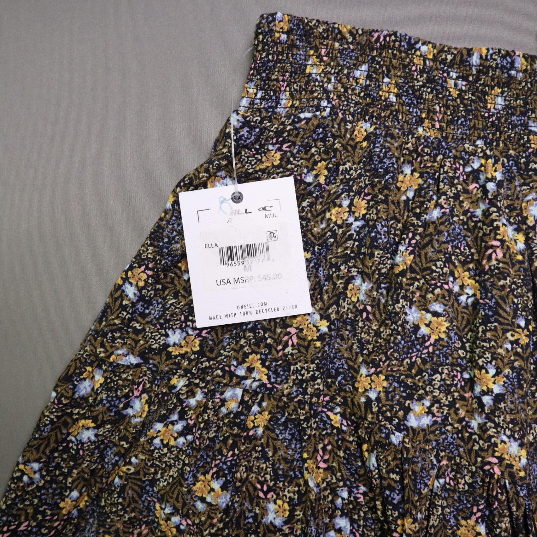 O'Neill Floral Smocked Waist Tiered Mini Skirt Womens Size Medium Boho Ruffle