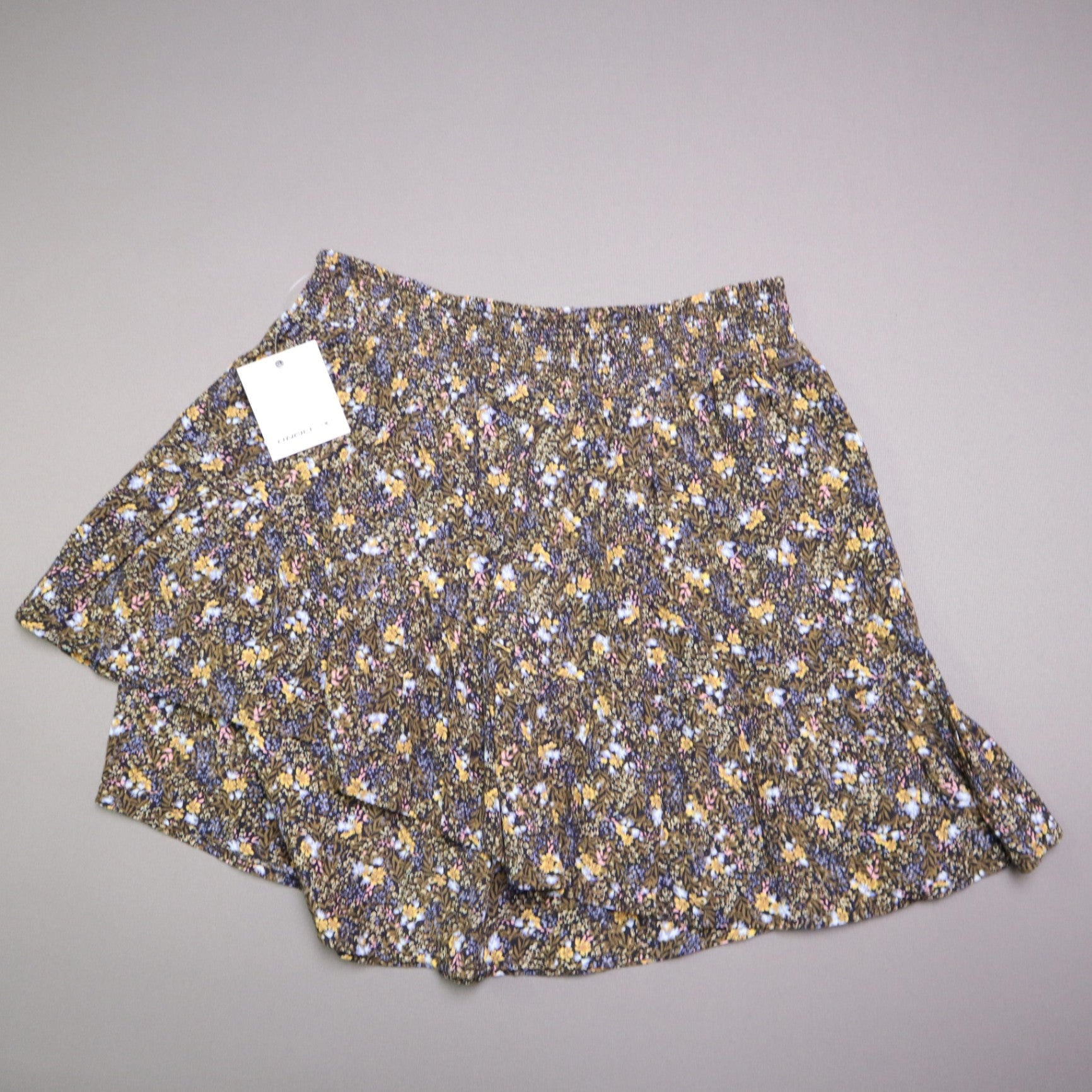 O'Neill Floral Smocked Waist Tiered Mini Skirt Womens Size Medium Boho Ruffle