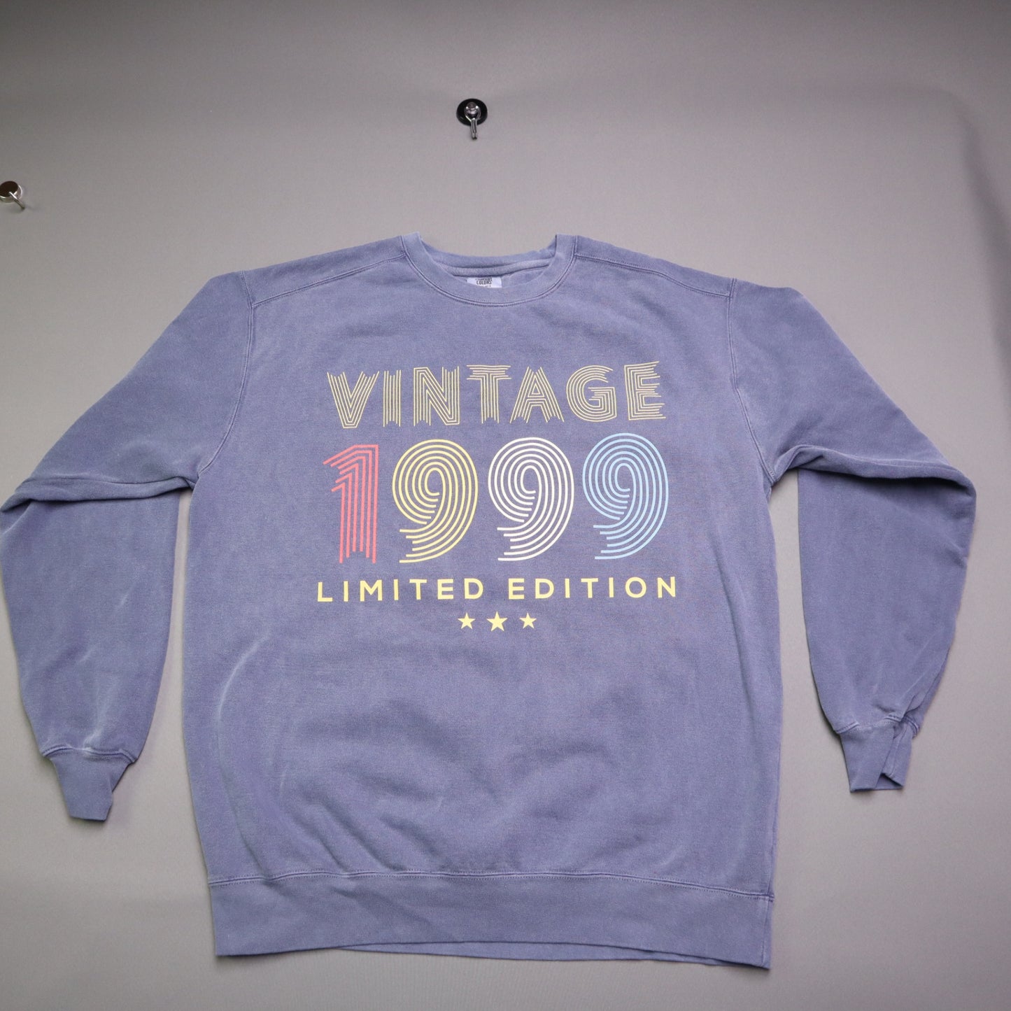 Vintage 1999 Limited Edition Crewneck Sweatshirt Sun Faded Blue Purple Large Retro Birthday