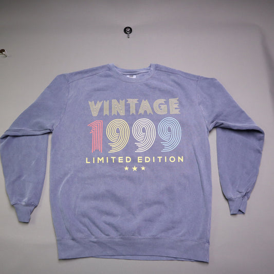 Vintage 1999 Limited Edition Crewneck Sweatshirt Sun Faded Blue Purple Large Retro Birthday
