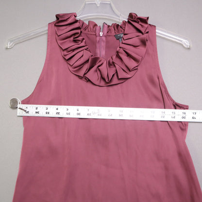 Ann Taylor Petite Ruffle Neck Sleeveless Blouse Mauve Plum Size 6P Satin Finish