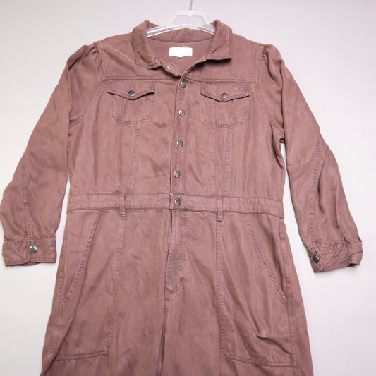 Dear John mauve/sepia Tencel Utility Jumpsuit Cargo Boiler Snap Front Women's XL