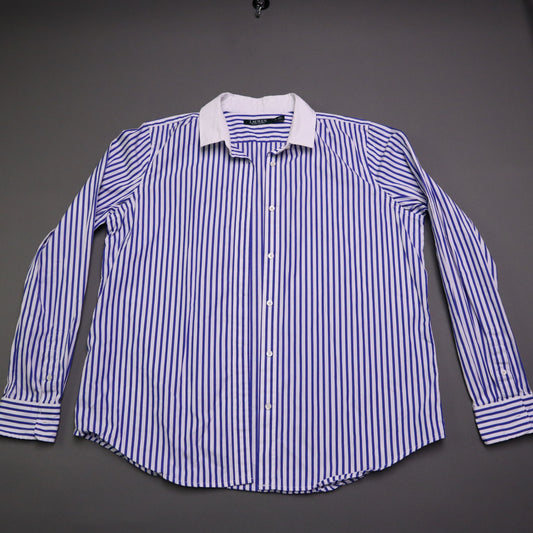 Lauren Ralph Lauren Womens Striped Button Down Shirt Size 16 Blue White Collar