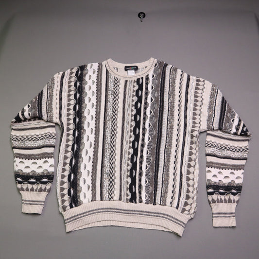 Vintage Alberto Danti 3D Textured Knit Sweater Mens Large Gray Black Coogi Style