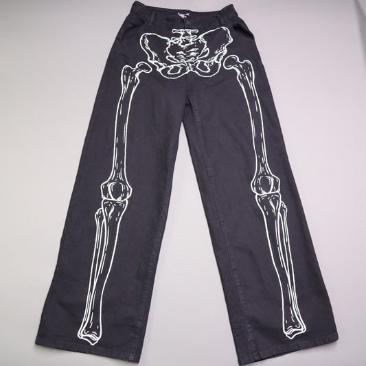 Hot Topic Skeleton Black Wide Leg Pants Jeans Size 5 Goth Punk Halloween-Teens